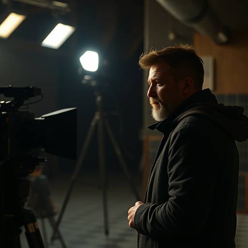 Actor practicing lines on a film set.