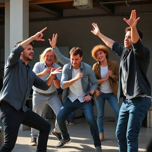 Group of actors engaged in an improvisation exercise.