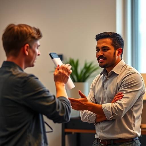 Instructor guiding a student in voice and speech exercises.